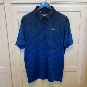 Under Armour heatgear blue and heather gray stripe golf polo